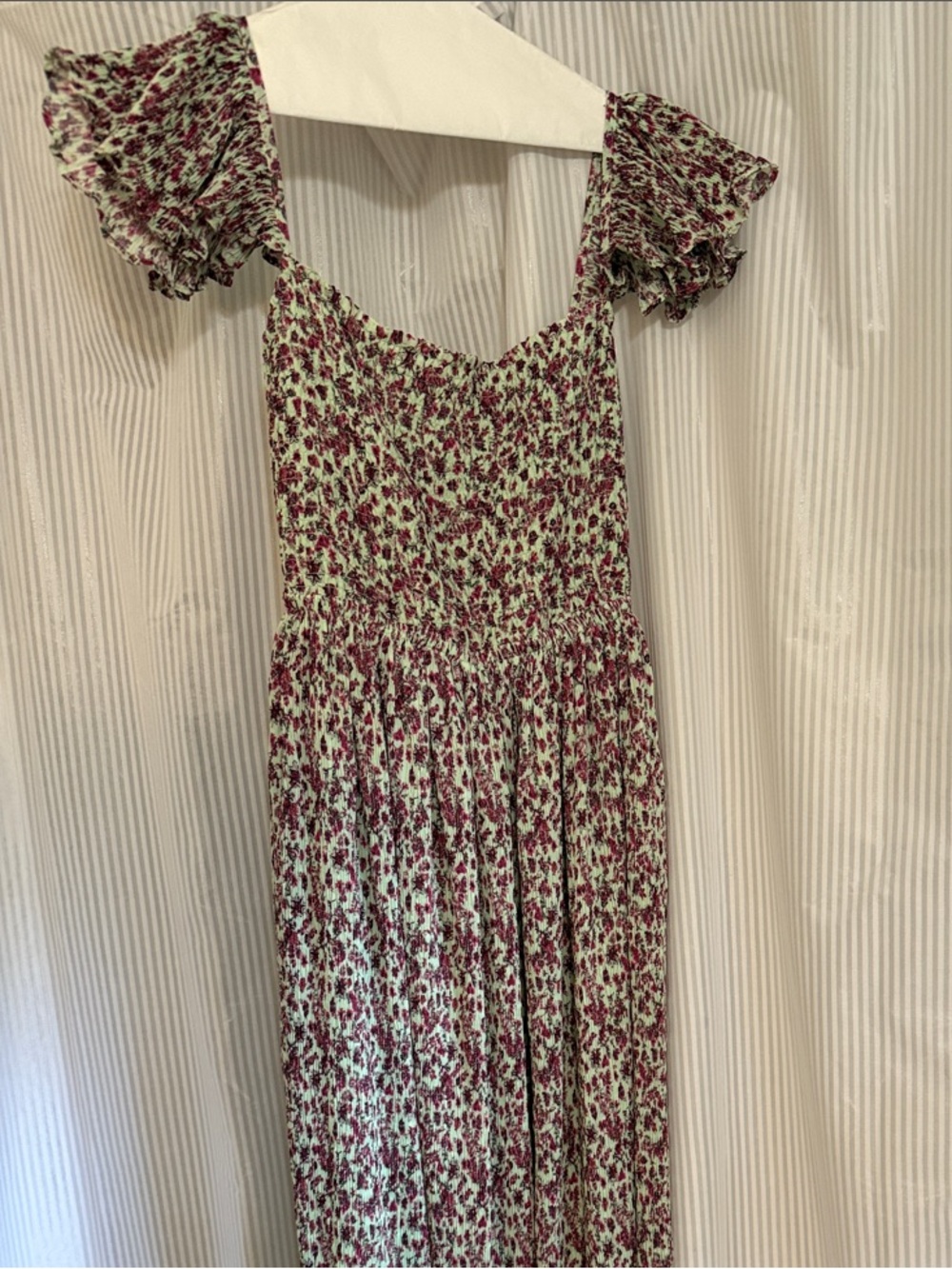 Urban outfitters Smocked Maxi Dress with Burgundy Floral Print